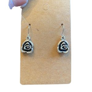Antiqued Silver Dainty Rose Drop Earrings